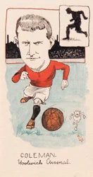 Tim Coleman, Woolwich Arsenal, tegning for et sett med sigarettkort, 1907 (penn og blekk på kort)
